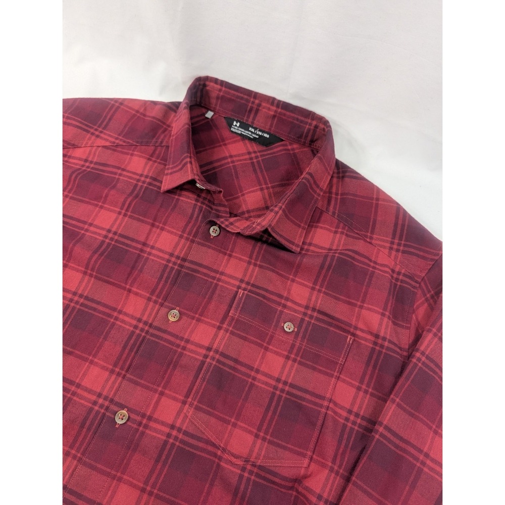Under‎ Armour Shirt Mens 2XL Red Soft Plaid Flannel Button Up Fitted Outdoors